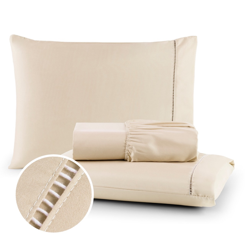 Jogo de Lençol 400 Fios Micro percal Ponto Palito – 3 Peças | Casal, Queen, King, Solteiro e Berço