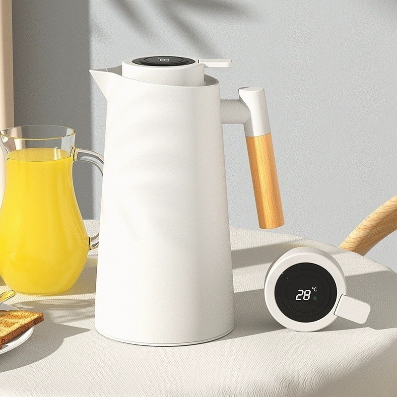 Garrafa Térmica Nórdica 1L com Termômetro Digital – Design Premium em Madeira para Café e Chá!