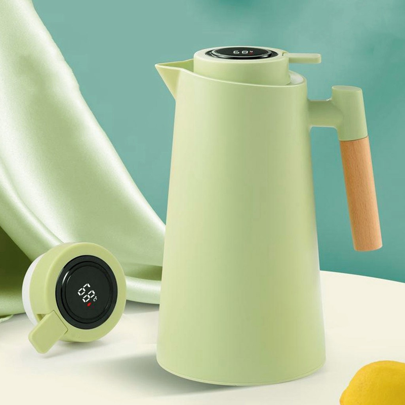 Garrafa Térmica Nórdica 1L com Termômetro Digital – Design Premium em Madeira para Café e Chá!