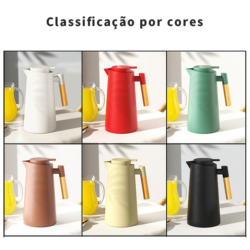 Garrafa Térmica Nórdica 1L com Termômetro Digital – Design Premium em Madeira para Café e Chá!