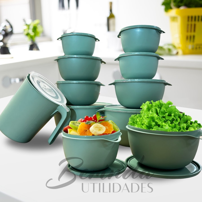 Super Kit de Potes Herméticos + Jarra 1.800ml – 11 Peças para Organizar Tudo!