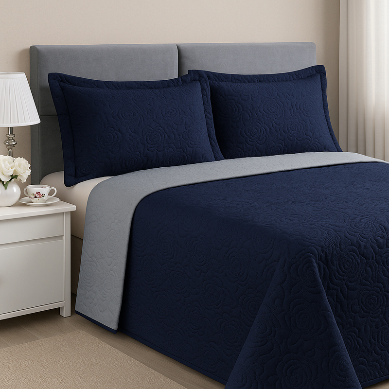 Kit Colcha Cobre Leito Casal 3 Peças Dupla Face Matelado – Toque Macio, Porta-Travesseiros, 100% Poliéster
