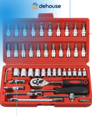 Kit de Ferramentas Profissional 46 Peças – Jogo de Soquetes com Chave Catraca Reversível e Maleta Completa