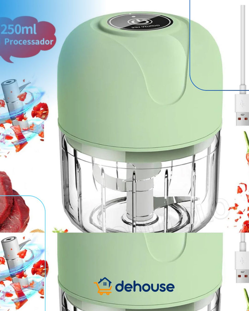 Processador Elétrico de Alimentos Portátil Carne Vegetais Recarregável USB Bivolt.
